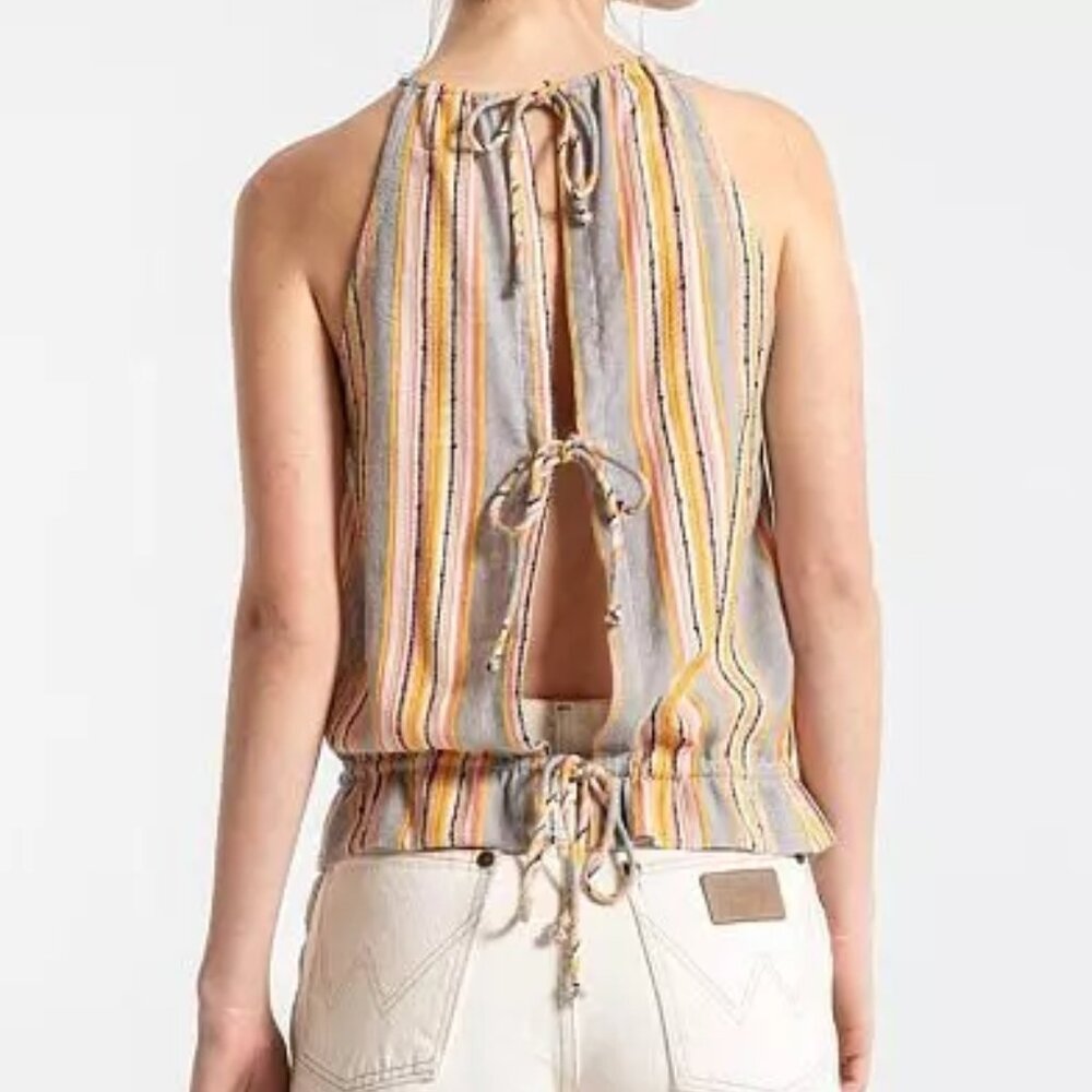 Others Follow Gemini High Neck ‎ Striped Open Back Tank Top Multicolor Coral  XS - Picture 2 of 12